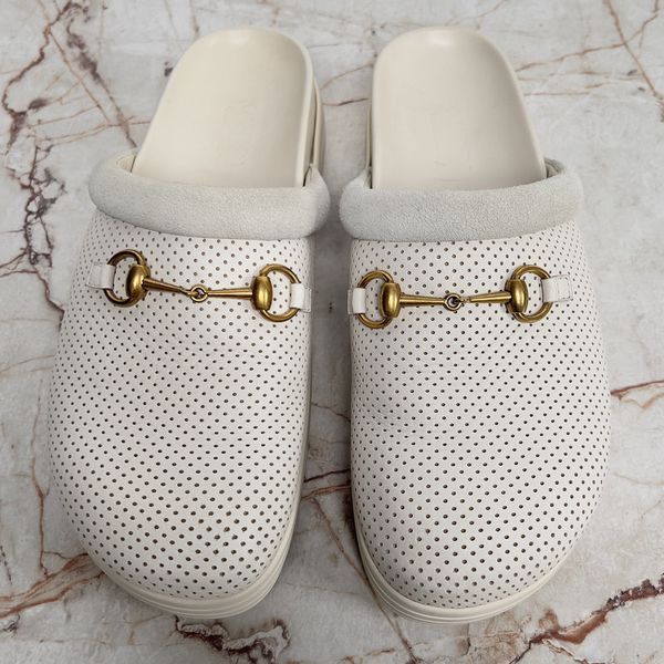 Jakarta Horsebit Clogs Perforated White Leather