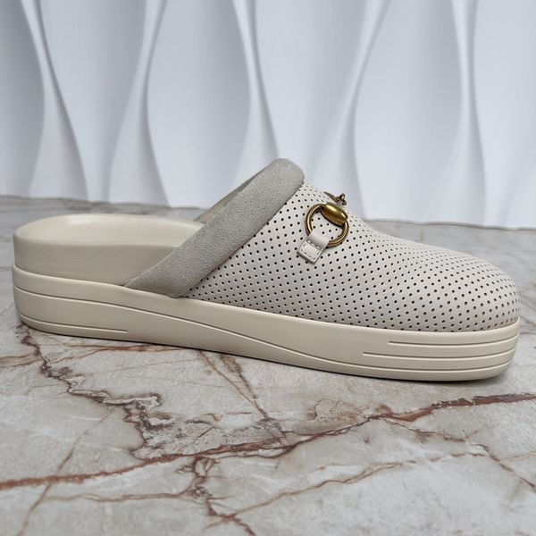 Jakarta Horsebit Clogs Perforated White Leather