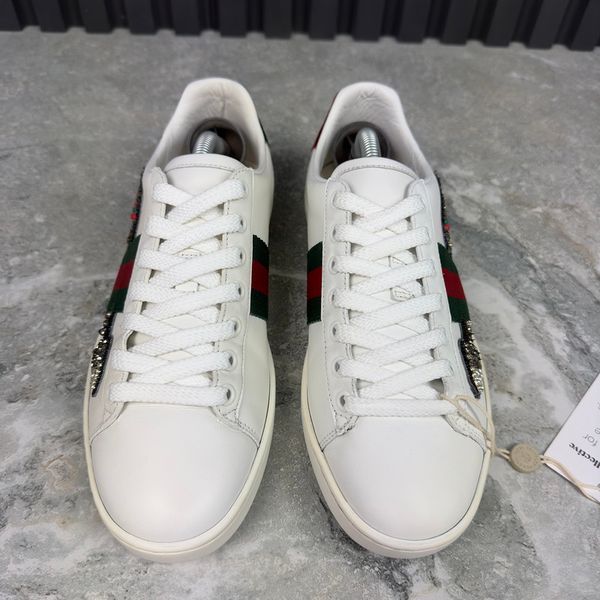Ace Web Rhinestones Arrow Sneakers White Leather