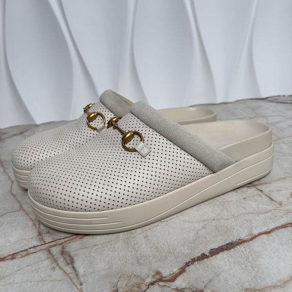 Jakarta Horsebit Clogs Perforated White Leather