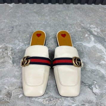 Peyton GG Web Mules White Leather
