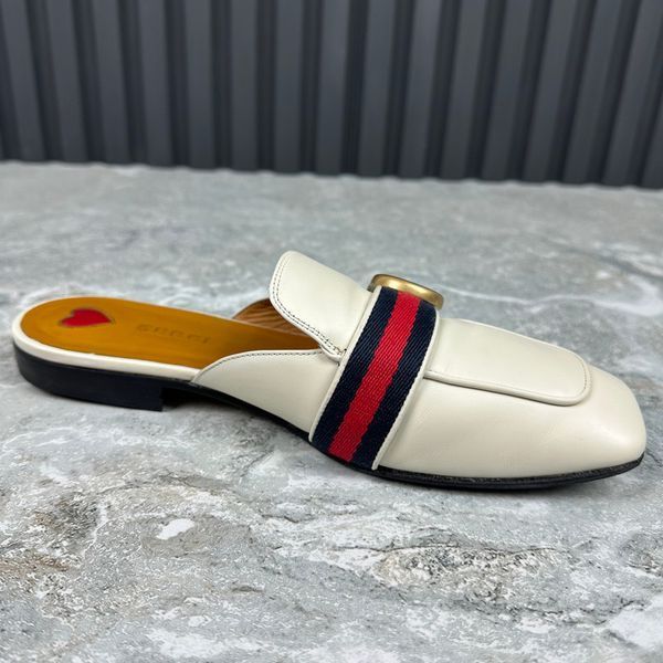 Peyton GG Web Mules White Leather