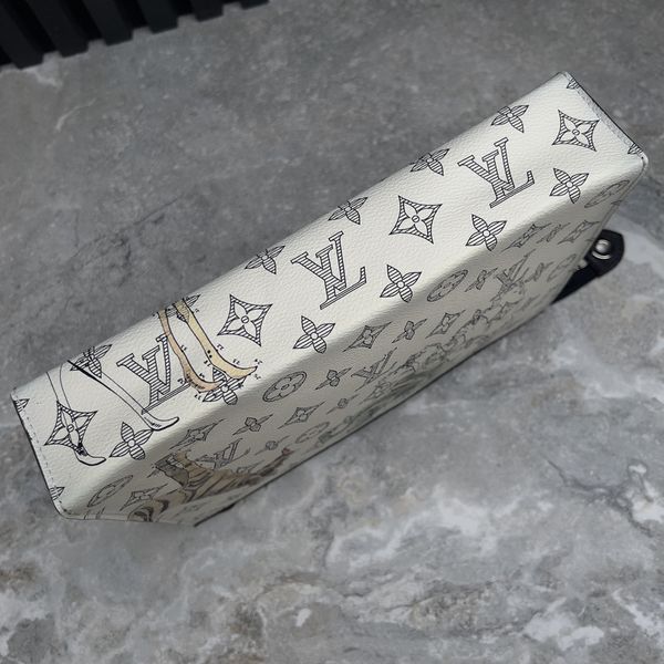 Limited Edition Louis Vuitton x Chapman Brothers Savane Pochette Voyage MM Clutch Bag White