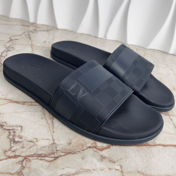 Waterfront Mule Sandals Damier Embossed Blue Rubber