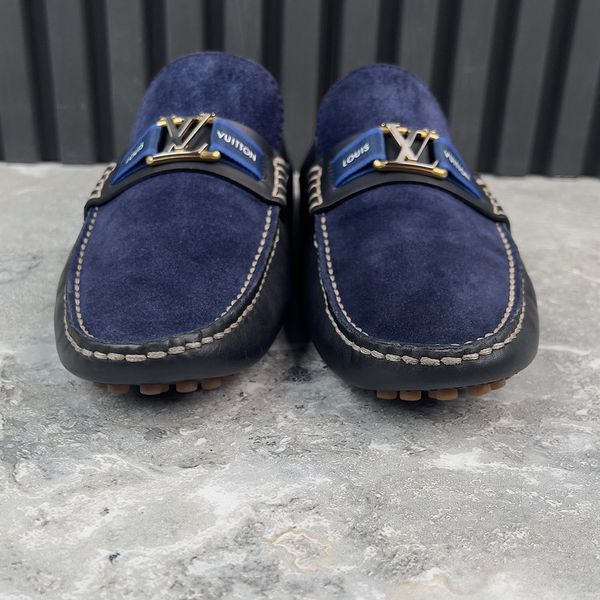 Hockenheim Moccasins Navy Blue Leather Suede Stripe Logo
