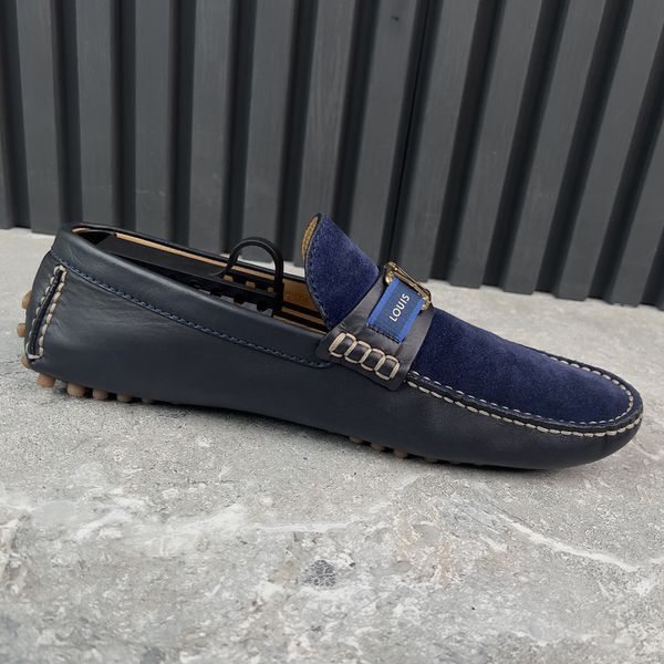 Hockenheim Moccasins Navy Blue Leather Suede Stripe Logo