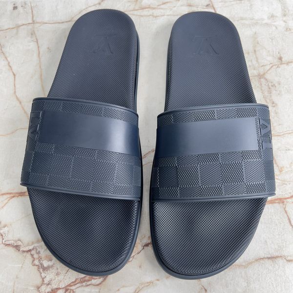 Waterfront Mule Sandals Damier Embossed Blue Rubber