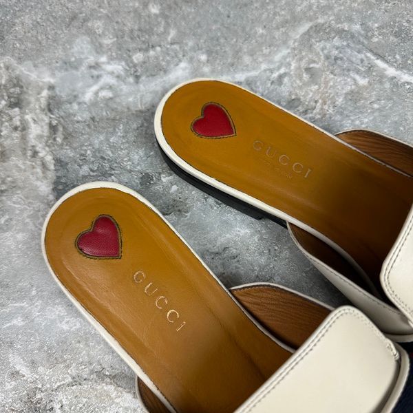 Peyton GG Web Mules White Leather