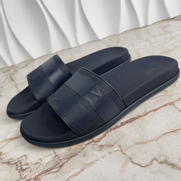 Waterfront Mule Sandals Damier Embossed Blue Rubber