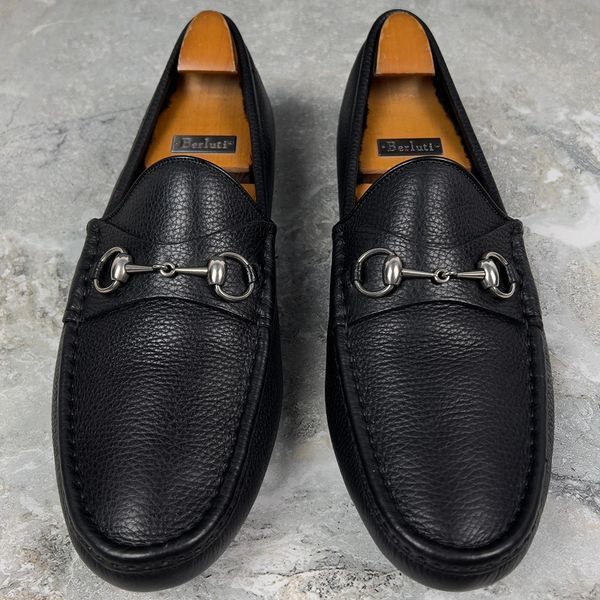 Worm Moccasins Black Leather Fur