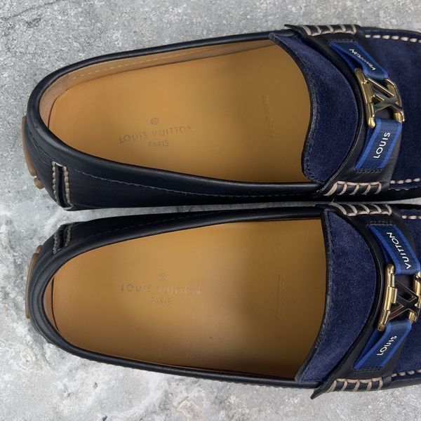 Hockenheim Moccasins Navy Blue Leather Suede Stripe Logo