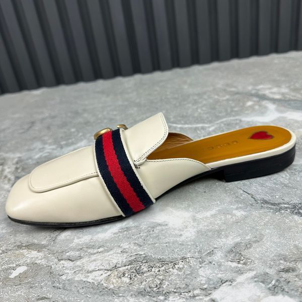 Peyton GG Web Mules White Leather