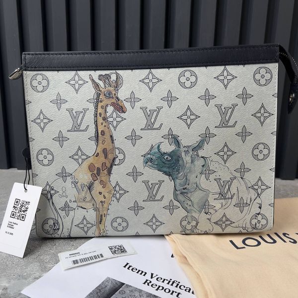 Limited Edition Louis Vuitton x Chapman Brothers Savane Pochette Voyage MM Clutch Bag White