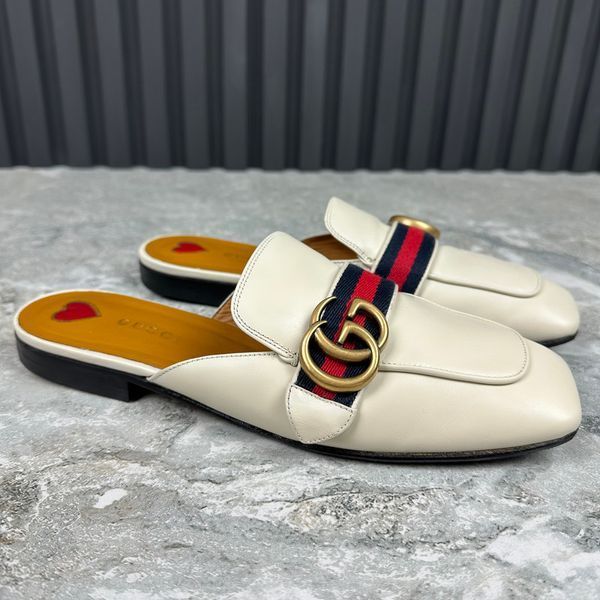 Peyton GG Web Mules White Leather