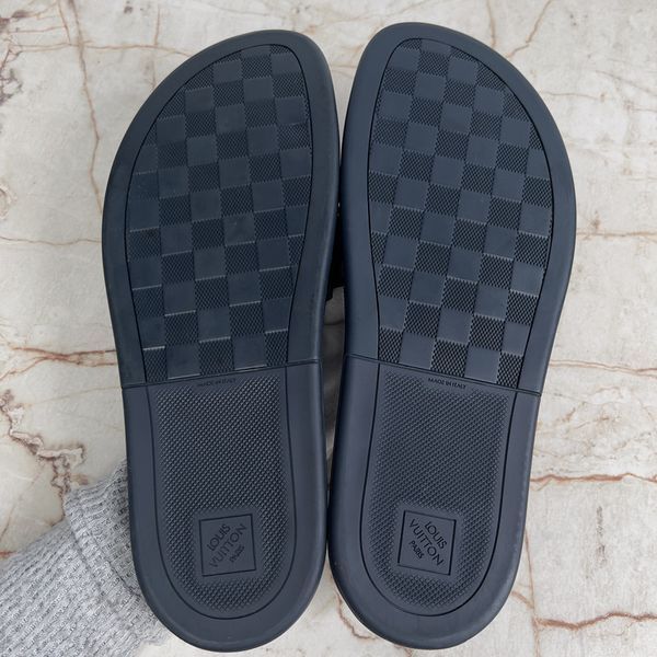 Waterfront Mule Sandals Damier Embossed Blue Rubber