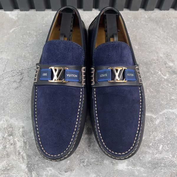 Hockenheim Moccasins Navy Blue Leather Suede Stripe Logo