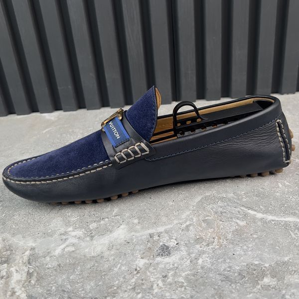 Hockenheim Moccasins Navy Blue Leather Suede Stripe Logo